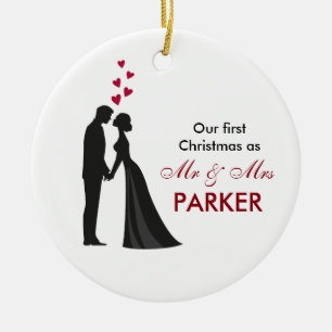 Bride groom silhouette kerstboomversiering keramisch ornament
