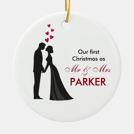 Bride groom silhouette kerstboomversiering keramisch ornament (Voorkant)