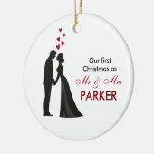 Bride groom silhouette kerstboomversiering keramisch ornament (Links)