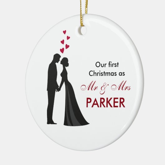 Bride groom silhouette kerstboomversiering keramisch ornament (Links)