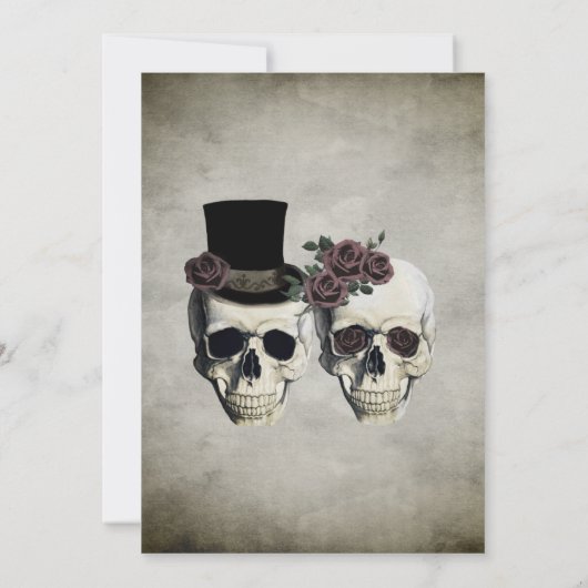 Bride & Groom Skull Gothic Rustic Wedding Uitnodig Kaart (Achterkant)