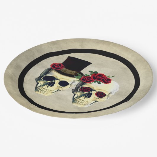 Bride & Groom Skull Wedding Papieren Bordje (Gekanteld)