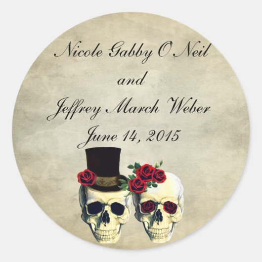 Bride & Groom Skull Wedding Ronde Sticker (Voorkant)