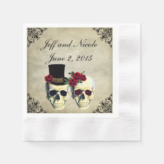 Bride & Groom Skull Wedding Servetten (Voorkant)