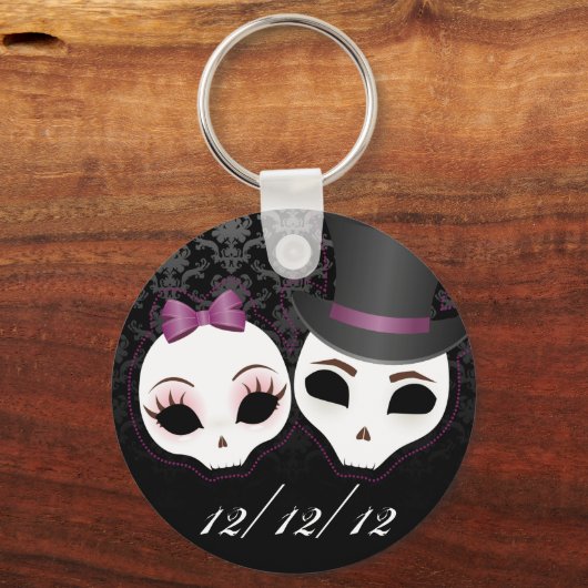 Bride & Groom Skullie (Violet) Sleutelhanger (Voorkant)