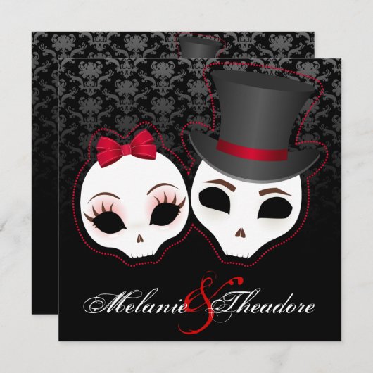 Bride & Groom Skullies (rood) Kaart (Voorkant / Achterkant)