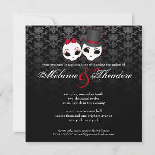 Bride & Groom Skullies (rood) Kaart (Achterkant)