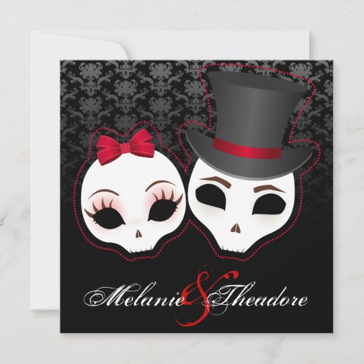 Bride & Groom Skullies (rood) Kaart (Voorkant)