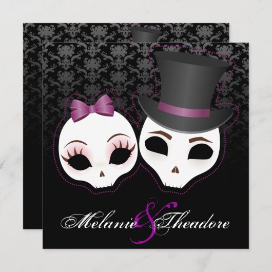 Bride & Groom Skullies (Violet) Kaart (Voorkant / Achterkant)