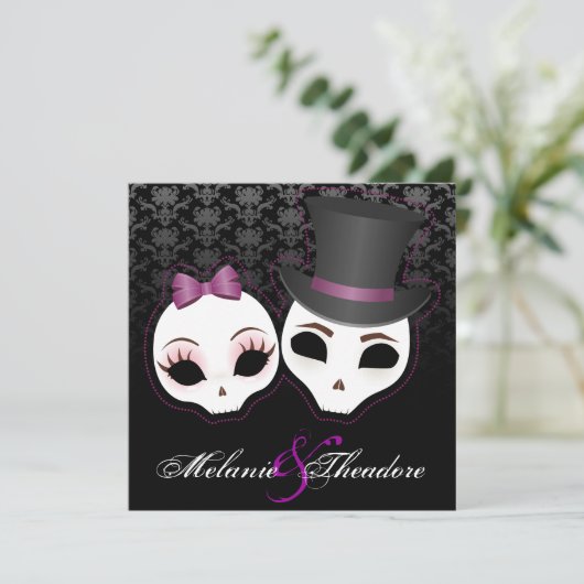 Bride & Groom Skullies (Violet) Kaart (Staand voorkant)