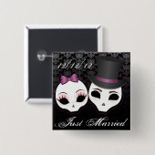 Bride & Groom Skullies (Violet) Vierkante Button 5,1 Cm (Voorkant /achterkant)