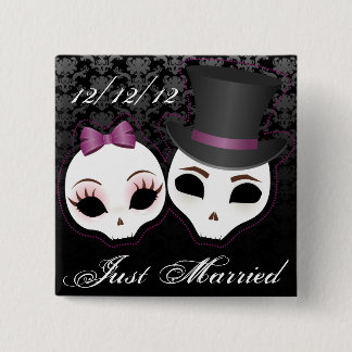 Bride & Groom Skullies (Violet) Vierkante Button 5,1 Cm
