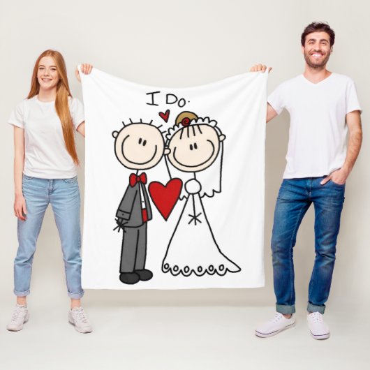 Bride & Groom Stick Figures Wedding I do Fleece Deken (In situ)