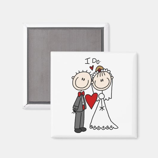 Bride & Groom Stick Figures Wedding I do Magneet (Voorkant / Achterkant)