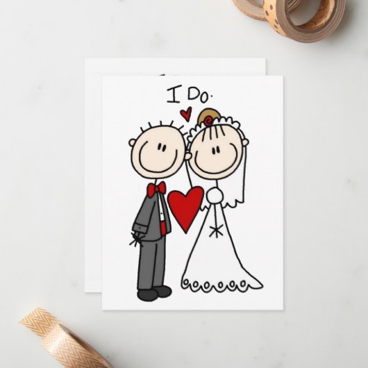 Bride & Groom Stick Figures Wedding I do Notitiekaartje (Voorkant / Achterkant in situ)