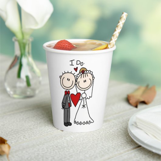 Bride & Groom Stick Figures Wedding I do Papieren Bekers (Insitu)