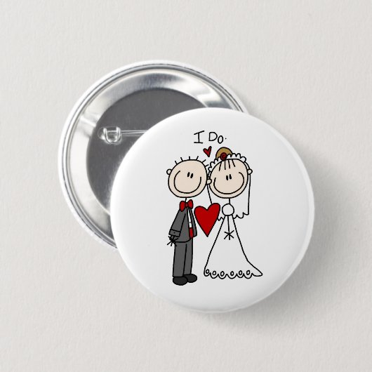 Bride & Groom Stick Figures Wedding I do Ronde Button 5,7 Cm (Voorkant /achterkant)