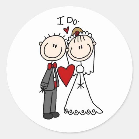 Bride & Groom Stick Figures Wedding I do Ronde Sticker (Voorkant)