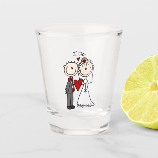 Bride & Groom Stick Figures Wedding I do Shot Glas (Voorkant)