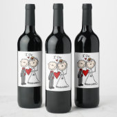 Bride & Groom Stick Figures Wedding I do Wijn Etiket (Flessen)