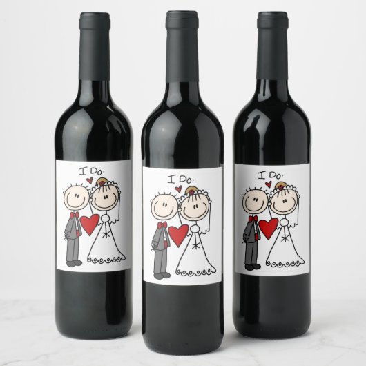 Bride & Groom Stick Figures Wedding I do Wijn Etiket (Flessen)