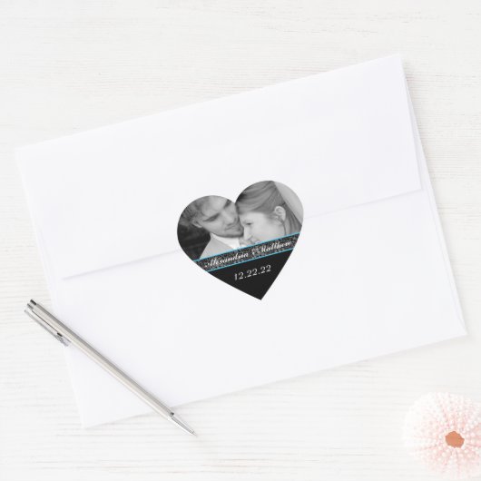 Bride & Groom Sticker Uw foto Blauwe sierstrip (Envelop)