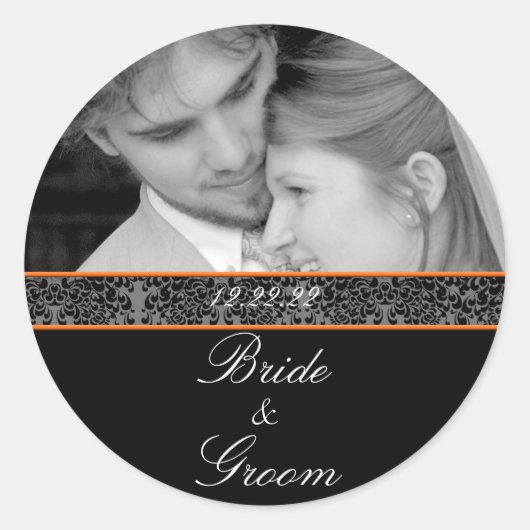 Bride & Groom Sticker Uw foto Oranje Trim (Voorkant)