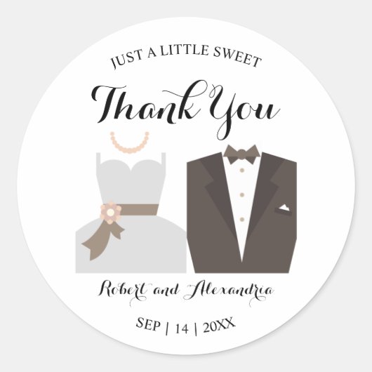 Bride & Groom Sweet Treat Weddenschap Bedankt Ronde Sticker (Voorkant)