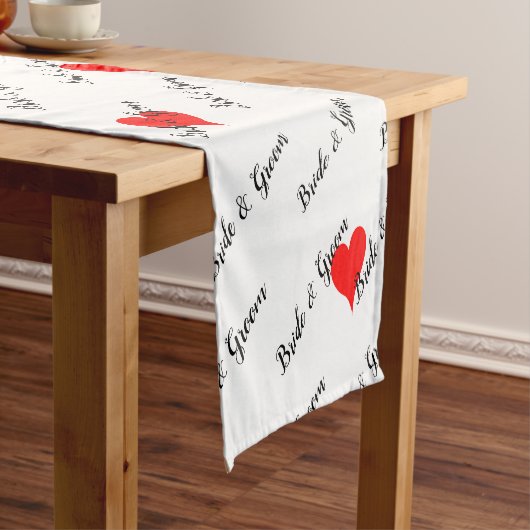 Bride Groom Table Red Hearts Korte Tafelloper (Voorbeeld)