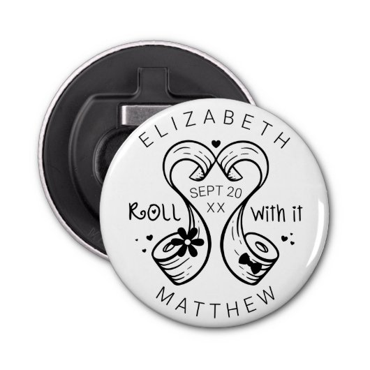 Bride & Groom Toilet Paper Roll sparen de Datum Button Flesopener (Voorkant)