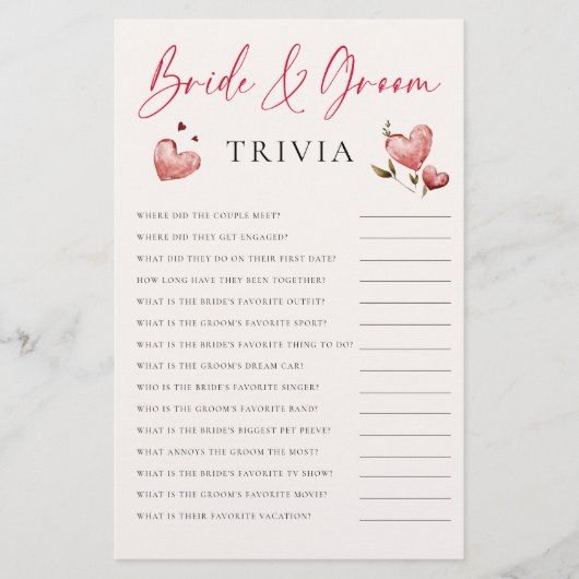 Bride Groom Trivia Valentine Bridal Shower Elegant Flyer (Voorkant)