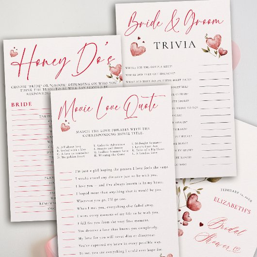 Bride Groom Trivia Valentine Bridal Shower Elegant Flyer