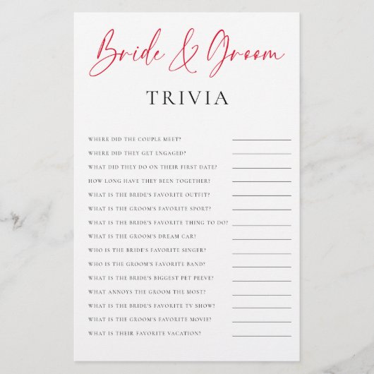 Bride Groom Trivia Valentine Bridal Shower Game Flyer (Voorkant)