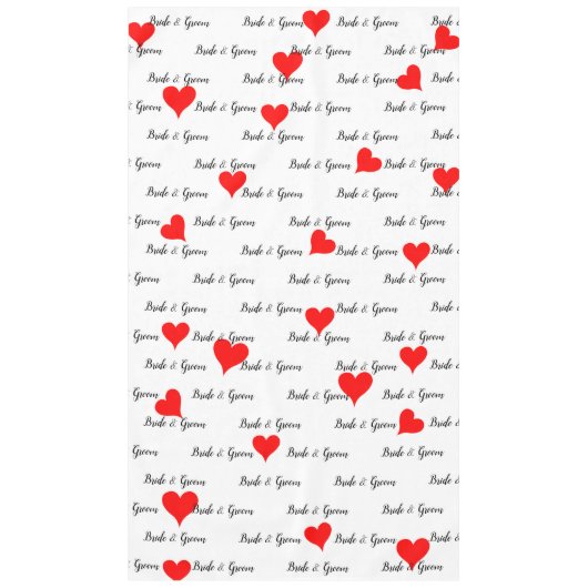 Bride Groom Typography Red Hearts Tafelkleed (Voorkant)