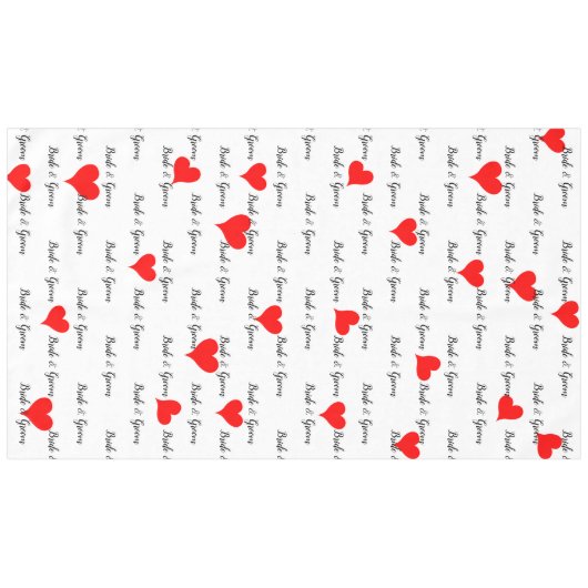 Bride Groom Typography Red Hearts Tafelkleed (Voorkant (Horizontaal))