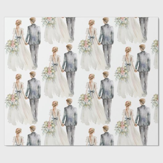 Bride & Groom Waterverf Wedding Cadeaupapier (Vlak)