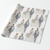 Bride & Groom Waterverf Wedding Cadeaupapier (Uitgerold)