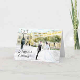 Bride & Groom Waterverf Wedding Jubileum Kaart