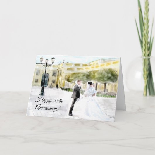 Bride & Groom Waterverf Wedding Jubileum Kaart (Voorkant)