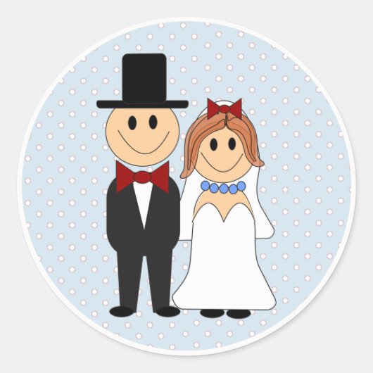 Bride & Groom Wedding Blue Polka Dot Stickers (Voorkant)