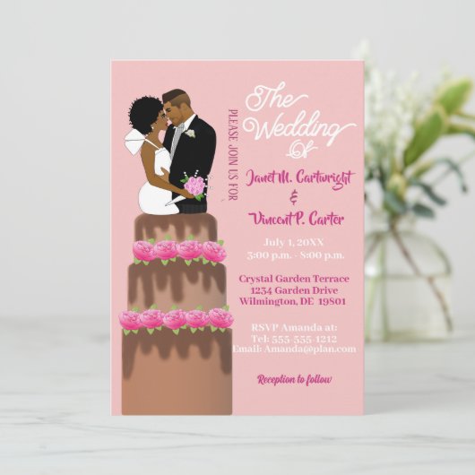Bride & Groom Wedding Cake Topper African American Kaart (Staand voorkant)