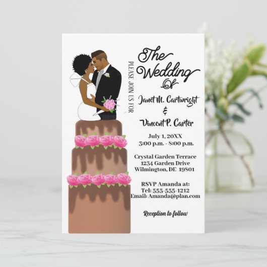 Bride & Groom Wedding Cake Topper African American Kaart (Staand voorkant)