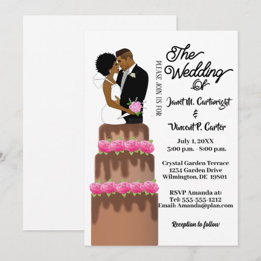 Bride & Groom Wedding Cake Topper African American Kaart (Voorkant / Achterkant)