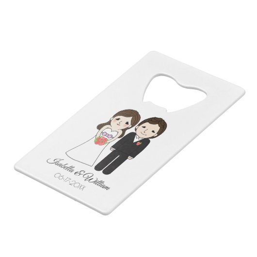Bride & Groom Wedding Favor Creditkaart Flessenopener (Voorkant Gekanteld)