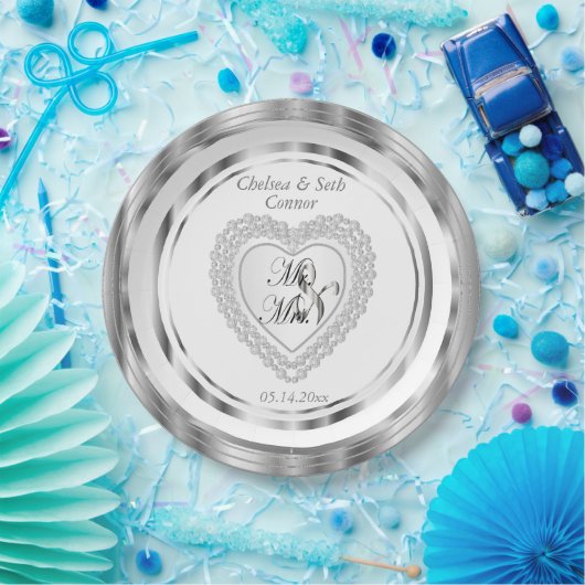 Bride & Groom Wedding Heart Papieren Bordje (Feest)