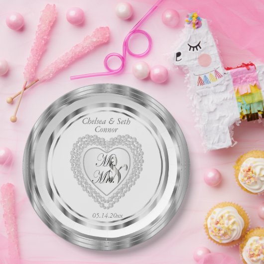 Bride & Groom Wedding Heart Papieren Bordje (Feest)