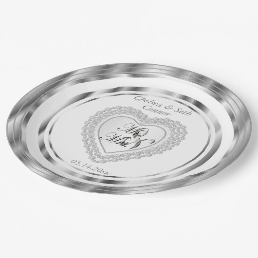 Bride & Groom Wedding Heart Papieren Bordje (Gekanteld)