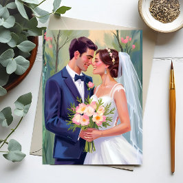 Bride & Groom | Wedding Newlyweds Watercolor Briefkaart