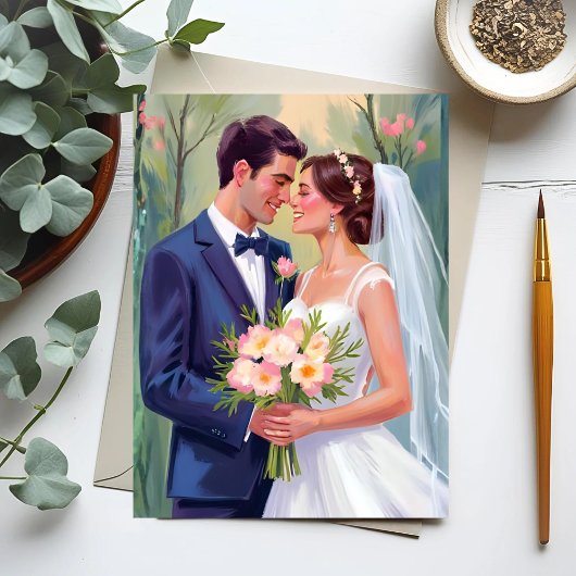 Bride & Groom | Wedding Newlyweds Watercolor Briefkaart