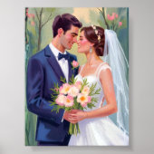 Bride & Groom | Wedding Newlyweds Watercolor Poster (Voorkant)